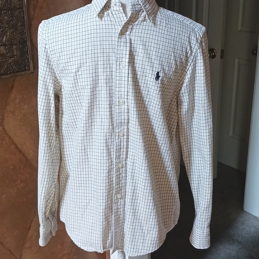 RALPH Lauren Polo Button Down Yellow/Black/White Long Sleeves Shirt Large 14/16 - Picture 3 of 8